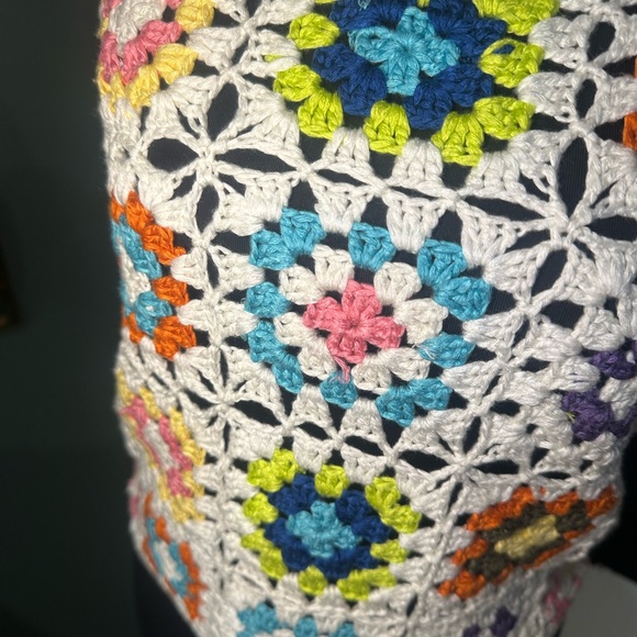 Freshman 1985 Crochet Tank Top Granny Square Boho Festival Knit XS - Picture 5 of 5